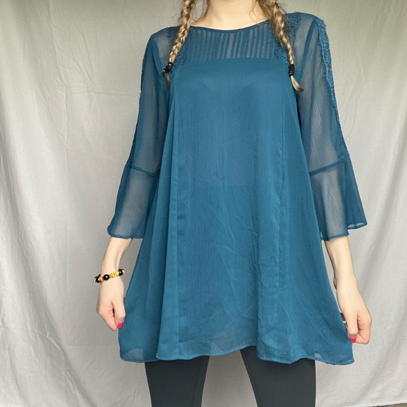 Jessica Simpson Maternity Medium Blue Lace Blouse Shirt - Picture 8 of 9